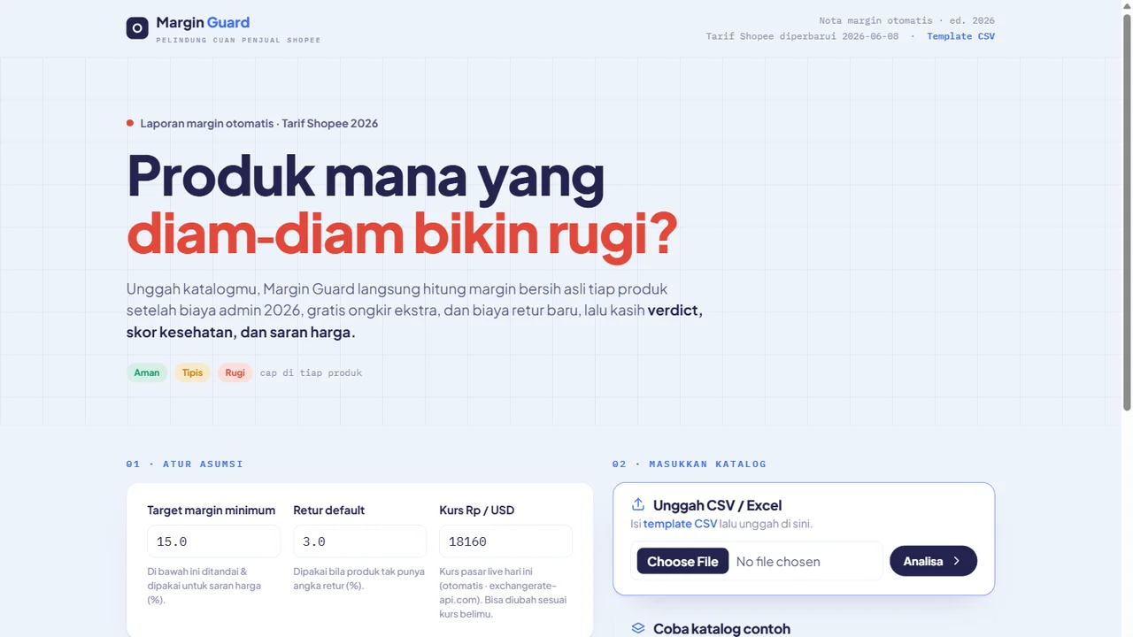 Screenshot of Shopee Margin Guard project