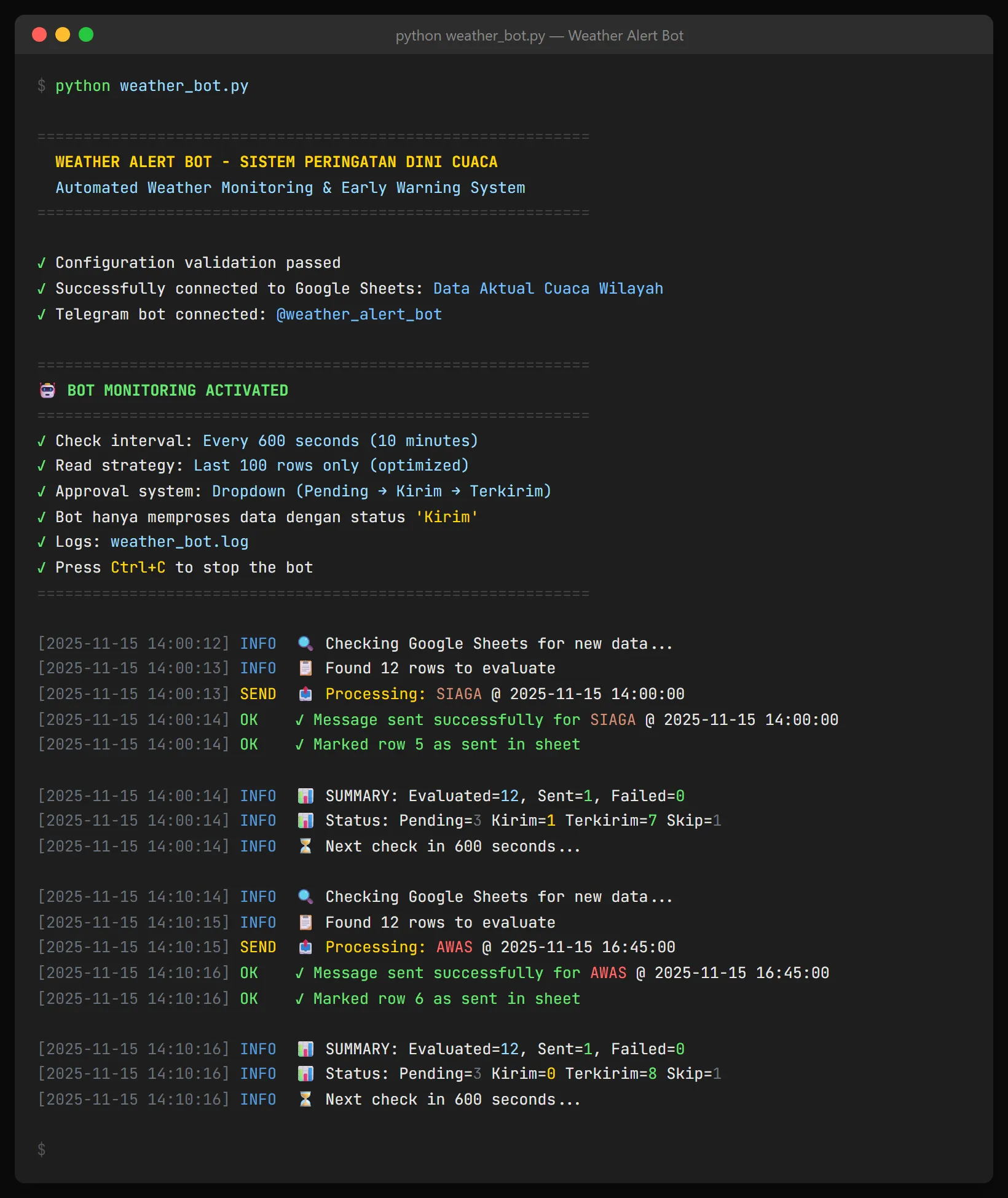 Weather Early Warning Bot - Screenshot 2